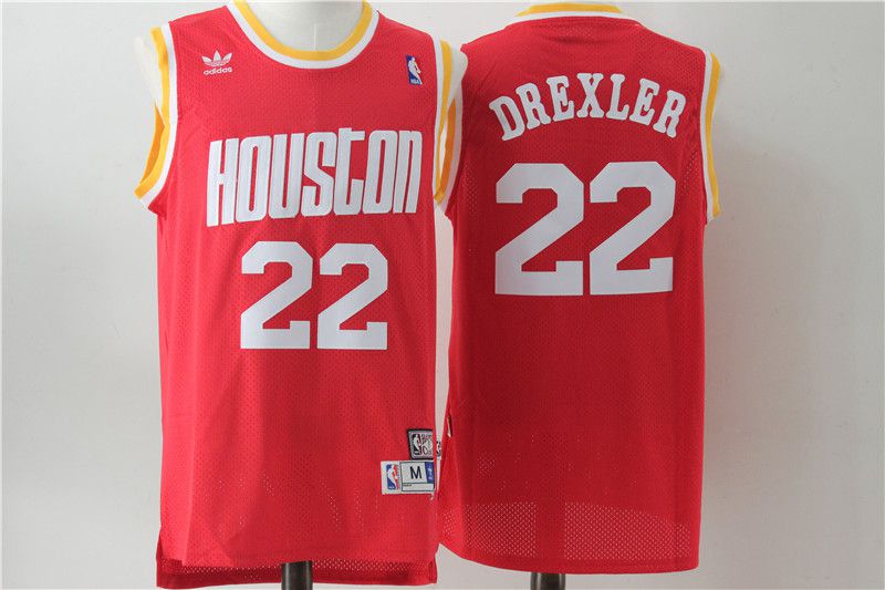 Men Houston Rockets 22 Drexler Red Throwback NBA Jersey